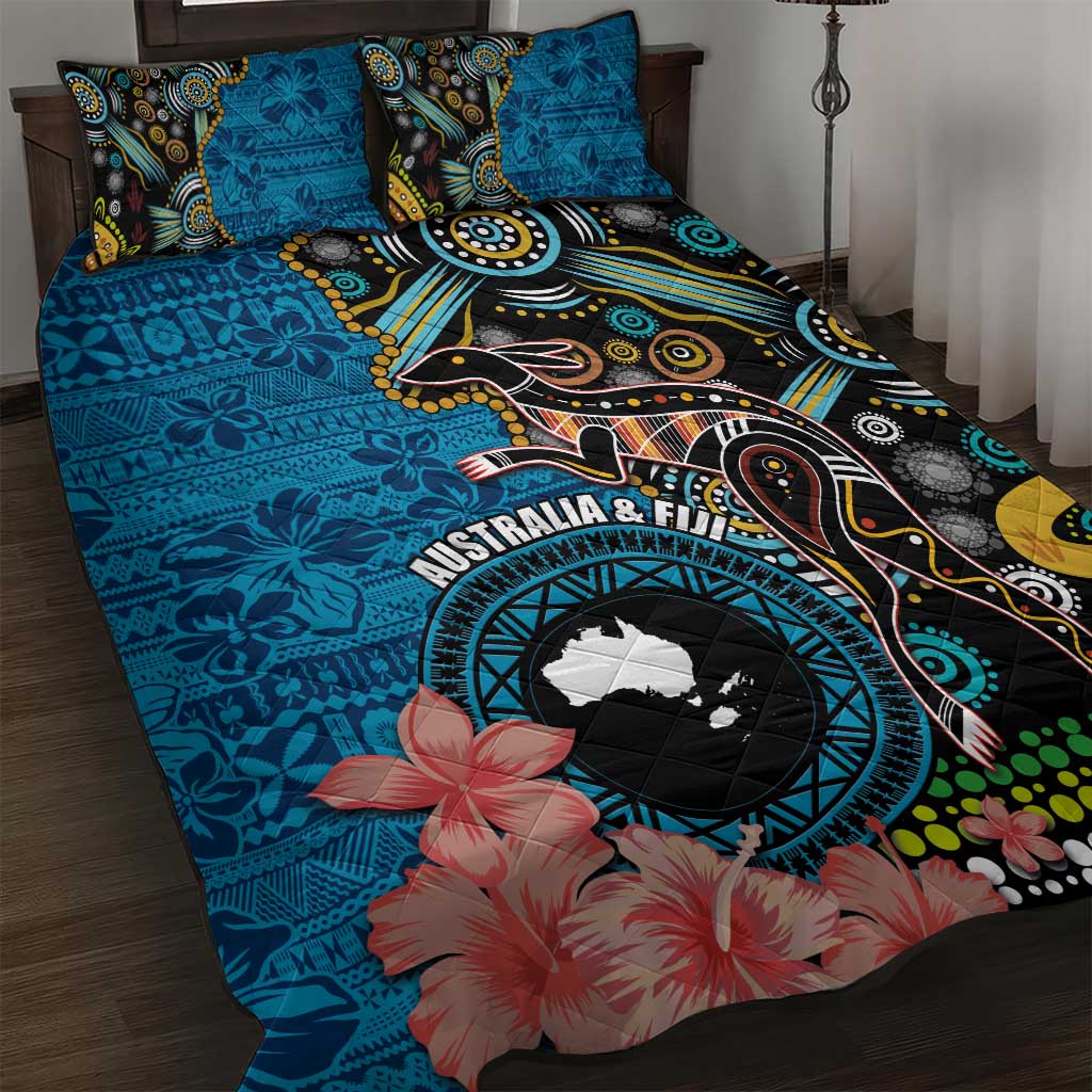 Fiji and Australia Kangaroos Quilt Bed Set Indigenous Aboriginal and Fijian Masi Tribal Tattoo