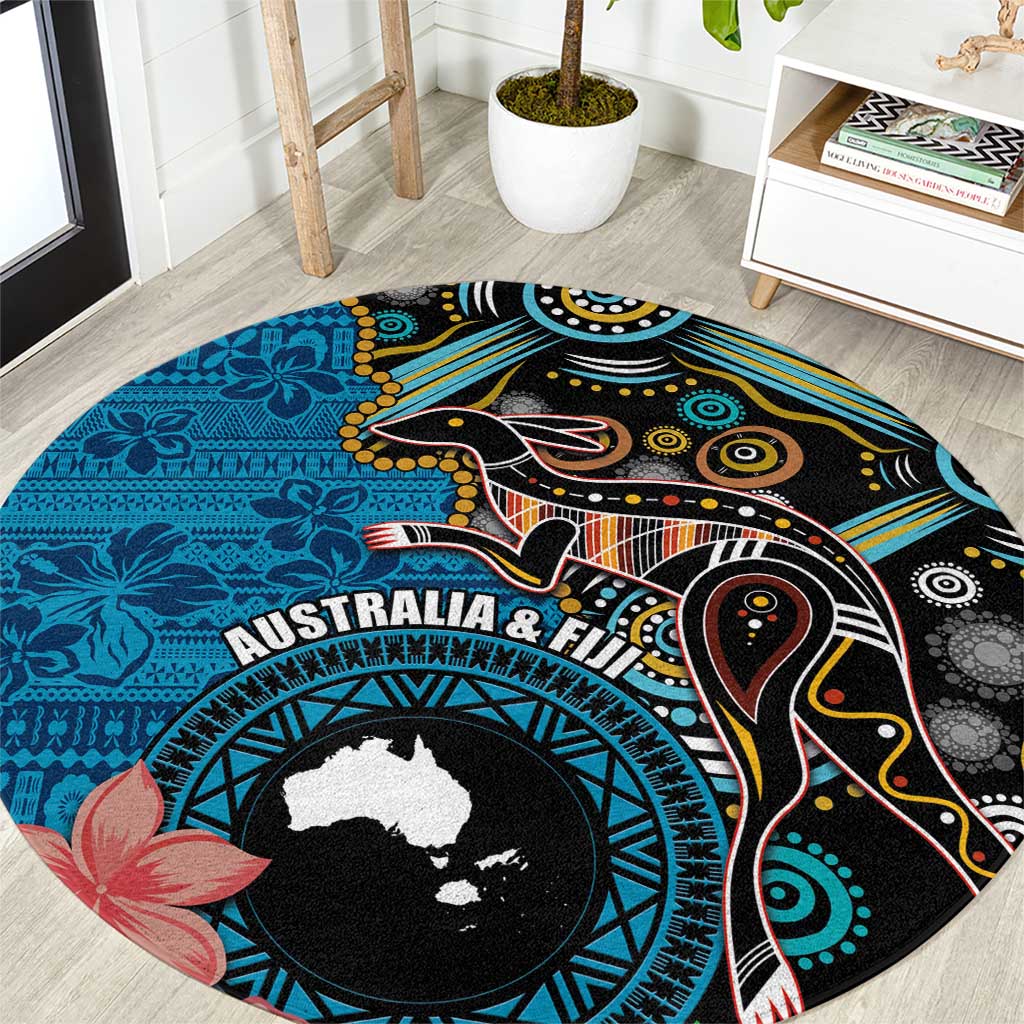 Fiji and Australia Kangaroos Round Carpet Indigenous Aboriginal and Fijian Masi Tribal Tattoo