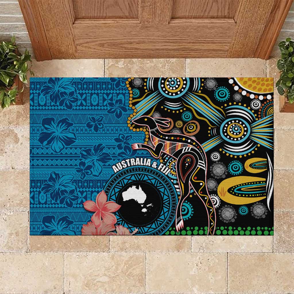 Fiji and Australia Kangaroos Rubber Doormat Indigenous Aboriginal and Fijian Masi Tribal Tattoo