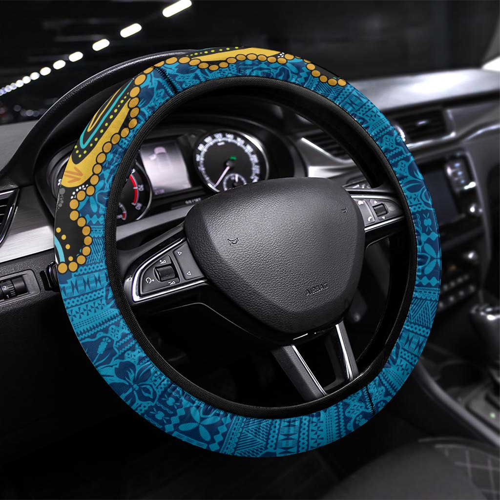 Fiji and Australia Kangaroos Steering Wheel Cover Indigenous Aboriginal and Fijian Masi Tribal Tattoo