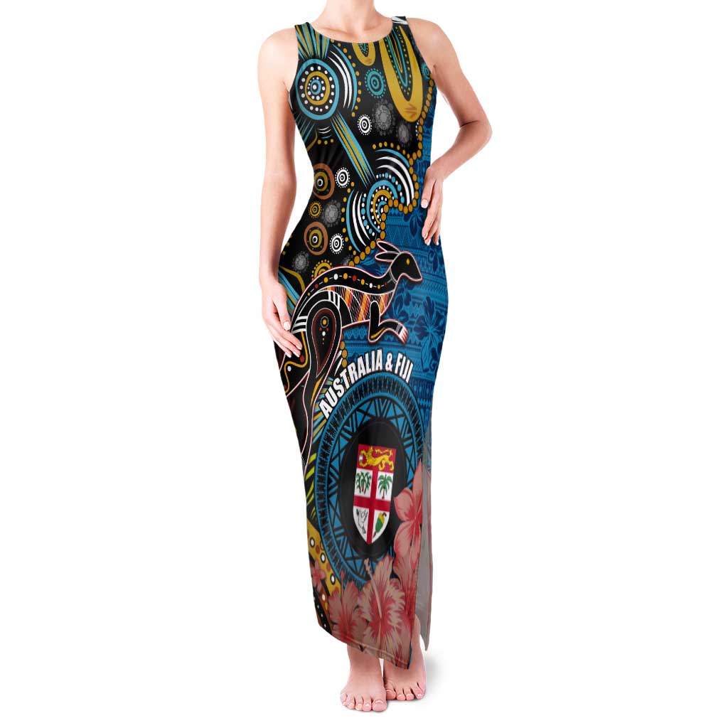 Fiji and Australia Kangaroos Tank Maxi Dress Indigenous Aboriginal and Fijian Masi Tribal Tattoo