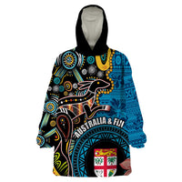 Fiji and Australia Kangaroos Wearable Blanket Hoodie Indigenous Aboriginal and Fijian Masi Tribal Tattoo