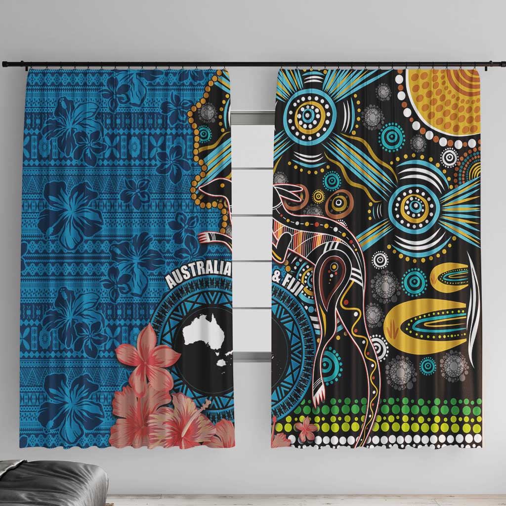 Fiji and Australia Kangaroos Window Curtain Indigenous Aboriginal and Fijian Masi Tribal Tattoo