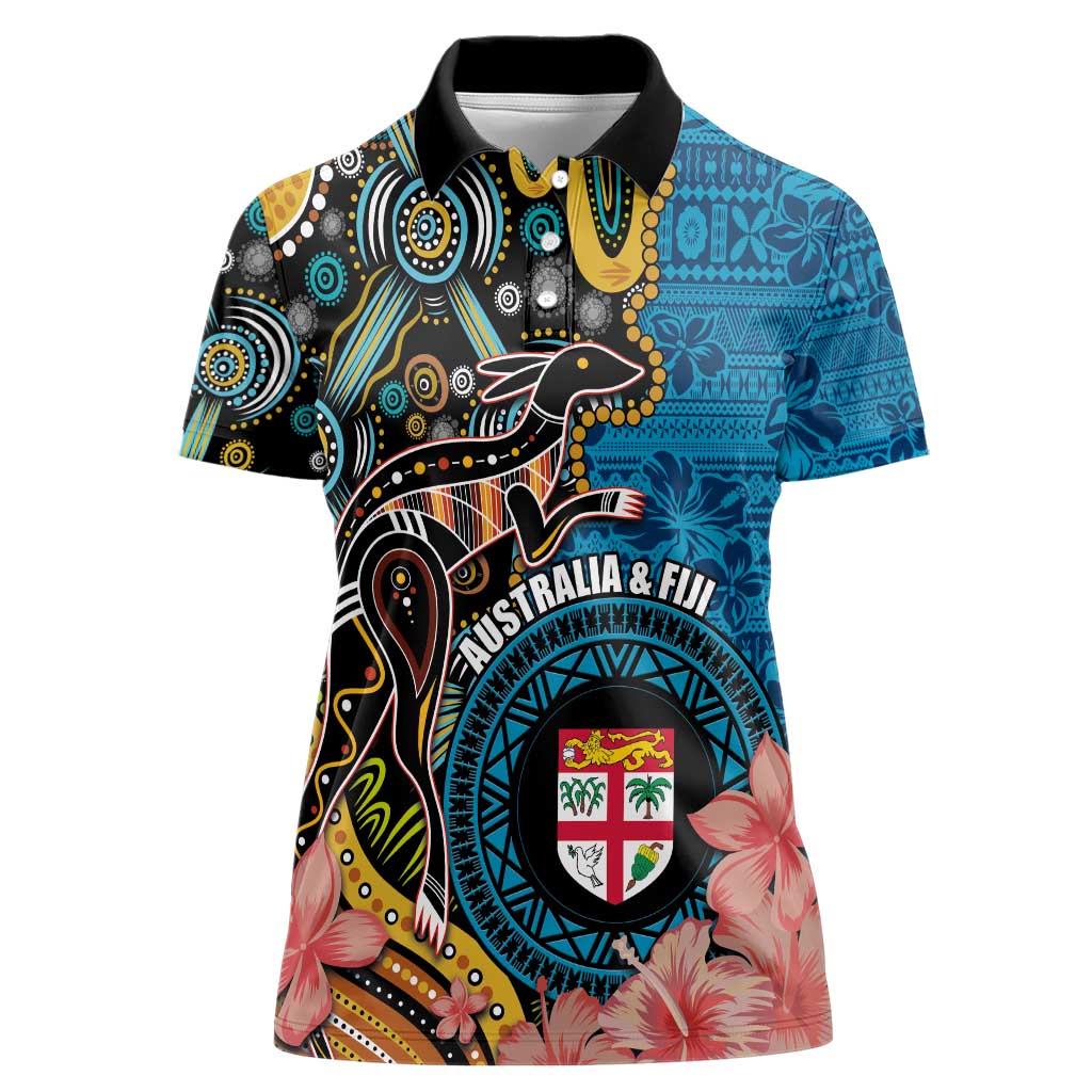 Fiji and Australia Kangaroos Women Polo Shirt Indigenous Aboriginal and Fijian Masi Tribal Tattoo