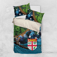 Fiji and New Zealand Tui Bird Bedding Set Koru Fern Leafs and Palm Tree With Plumeria