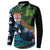 Fiji and New Zealand Tui Bird Button Sweatshirt Koru Fern Leafs and Palm Tree With Plumeria