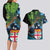 Fiji and New Zealand Tui Bird Couples Matching Long Sleeve Bodycon Dress and Hawaiian Shirt Koru Fern Leafs and Palm Tree With Plumeria