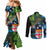 Fiji and New Zealand Tui Bird Couples Matching Mermaid Dress and Long Sleeve Button Shirt Koru Fern Leafs and Palm Tree With Plumeria