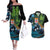 Fiji and New Zealand Tui Bird Couples Matching Off The Shoulder Long Sleeve Dress and Hawaiian Shirt Koru Fern Leafs and Palm Tree With Plumeria