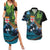 Fiji and New Zealand Tui Bird Couples Matching Summer Maxi Dress and Hawaiian Shirt Koru Fern Leafs and Palm Tree With Plumeria