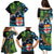 Fiji and New Zealand Tui Bird Family Matching Puletasi and Hawaiian Shirt Koru Fern Leafs and Palm Tree With Plumeria