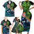 Fiji and New Zealand Tui Bird Family Matching Short Sleeve Bodycon Dress and Hawaiian Shirt Koru Fern Leafs and Palm Tree With Plumeria