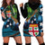 Fiji and New Zealand Tui Bird Hoodie Dress Koru Fern Leafs and Palm Tree With Plumeria