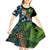 Fiji and New Zealand Tui Bird Kid Short Sleeve Dress Koru Fern Leafs and Palm Tree With Plumeria