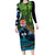 Fiji and New Zealand Tui Bird Long Sleeve Bodycon Dress Koru Fern Leafs and Palm Tree With Plumeria