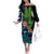 Fiji and New Zealand Tui Bird Off The Shoulder Long Sleeve Dress Koru Fern Leafs and Palm Tree With Plumeria