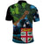 Fiji and New Zealand Tui Bird Polo Shirt Koru Fern Leafs and Palm Tree With Plumeria