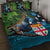 Fiji and New Zealand Tui Bird Quilt Bed Set Koru Fern Leafs and Palm Tree With Plumeria