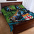 Fiji and New Zealand Tui Bird Quilt Bed Set Koru Fern Leafs and Palm Tree With Plumeria