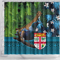 Fiji and New Zealand Tui Bird Shower Curtain Koru Fern Leafs and Palm Tree With Plumeria