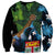 Fiji and New Zealand Tui Bird Sweatshirt Koru Fern Leafs and Palm Tree With Plumeria