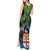 Fiji and New Zealand Tui Bird Tank Maxi Dress Koru Fern Leafs and Palm Tree With Plumeria