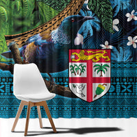 Fiji and New Zealand Tui Bird Window Curtain Koru Fern Leafs and Palm Tree With Plumeria