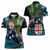 Fiji and New Zealand Tui Bird Women Polo Shirt Koru Fern Leafs and Palm Tree With Plumeria