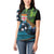 Fiji and New Zealand Tui Bird Women Polo Shirt Koru Fern Leafs and Palm Tree With Plumeria