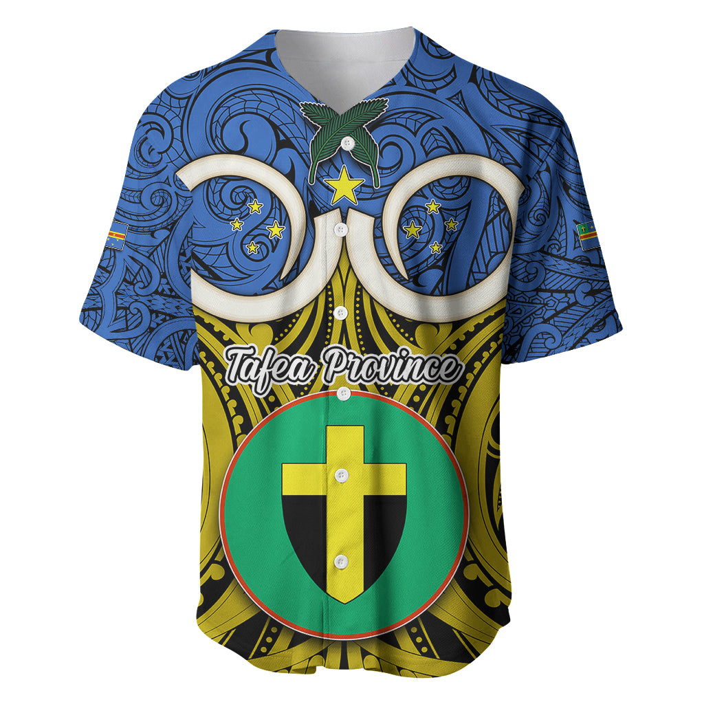 Vanuatu Tafea Province Baseball Jersey Pig Tusk Mix Maori Pattern and Namele Leaf LT03 Blue - Polynesian Pride