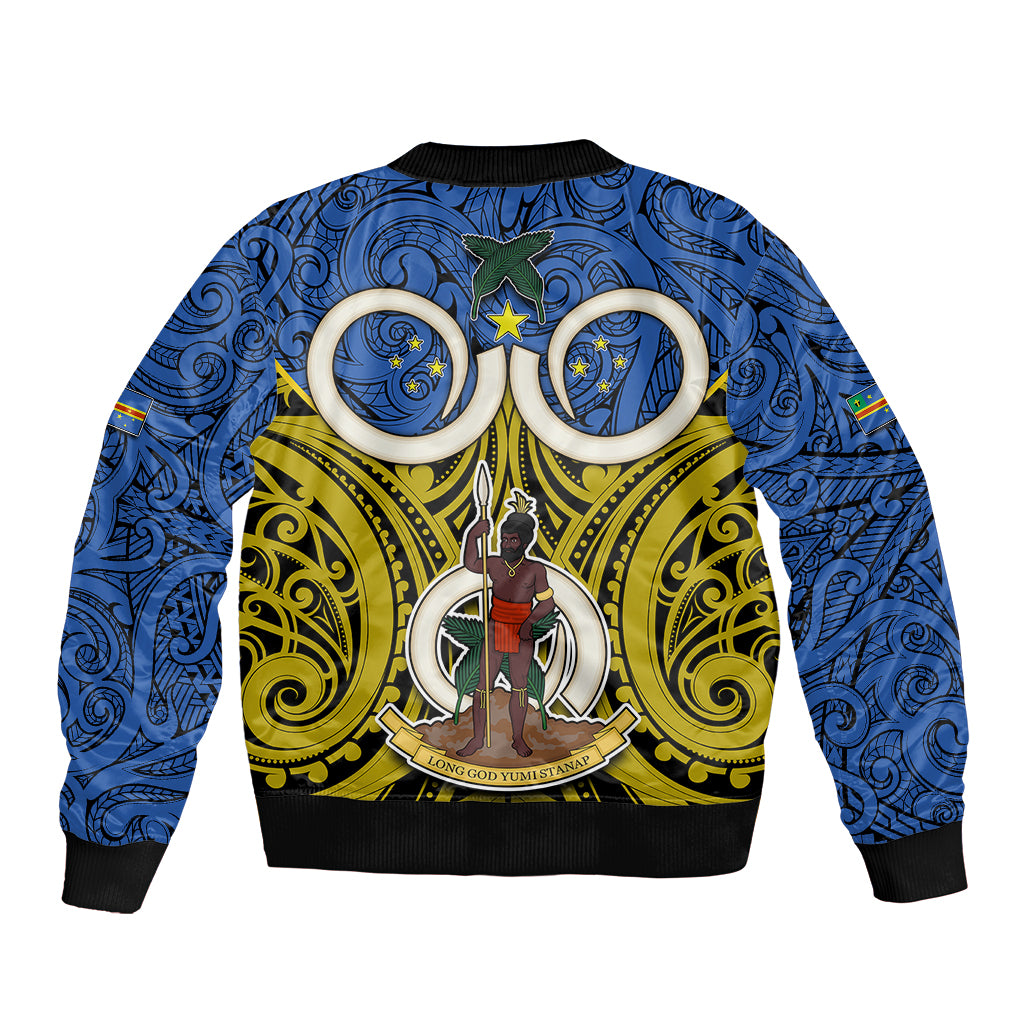 Vanuatu Tafea Province Bomber Jacket Pig Tusk Mix Maori Pattern and Namele Leaf LT03 - Polynesian Pride