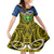 Vanuatu Tafea Province Family Matching Off Shoulder Short Dress and Hawaiian Shirt Pig Tusk Mix Maori Pattern and Namele Leaf LT03 Daughter's Dress Blue - Polynesian Pride