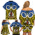 Vanuatu Tafea Province Family Matching Off Shoulder Short Dress and Hawaiian Shirt Pig Tusk Mix Maori Pattern and Namele Leaf LT03 - Polynesian Pride