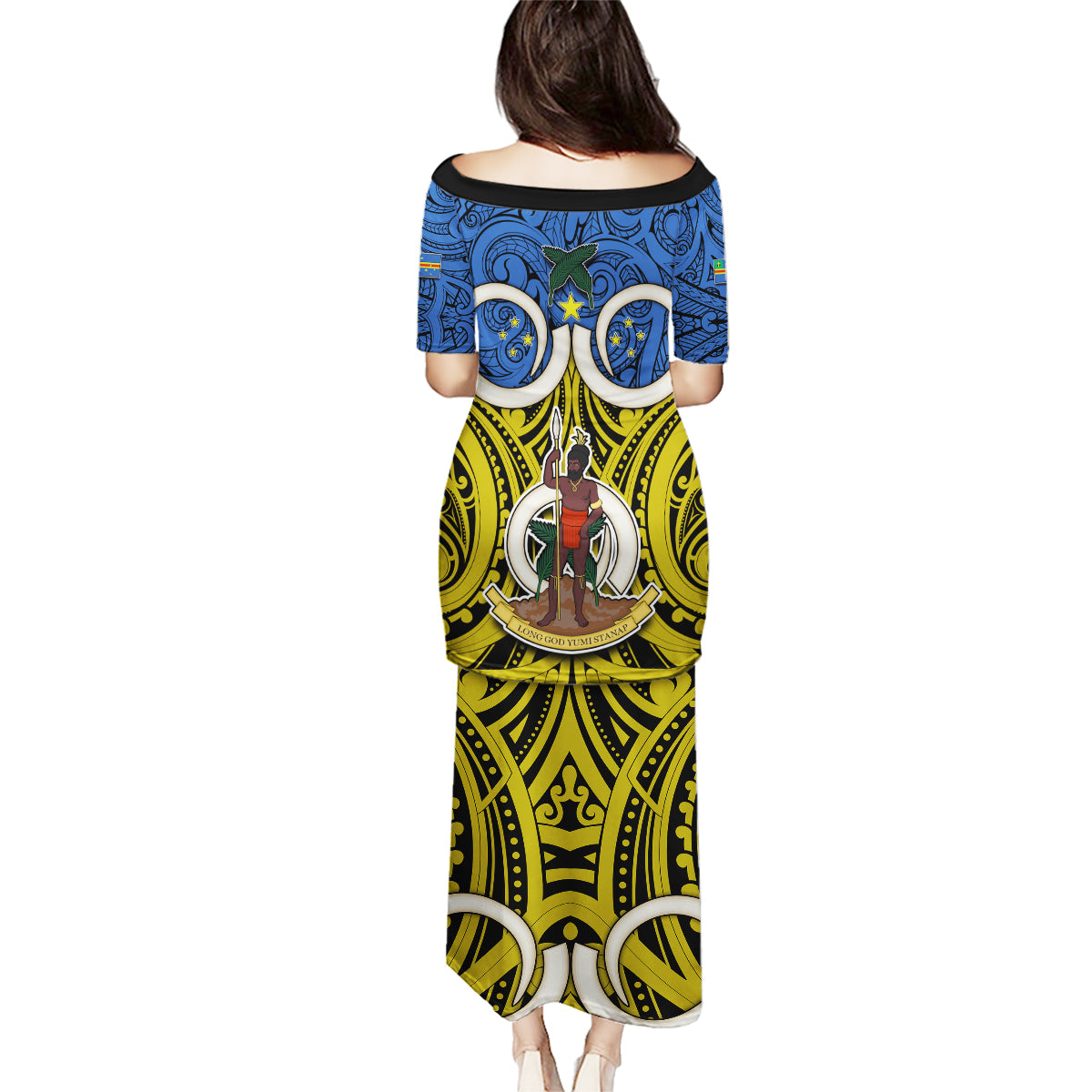 Vanuatu Tafea Province Family Matching Puletasi Dress and Hawaiian Shirt Pig Tusk Mix Maori Pattern and Namele Leaf LT03 - Polynesian Pride