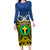 Vanuatu Tafea Province Long Sleeve Bodycon Dress Pig Tusk Mix Maori Pattern and Namele Leaf LT03 Long Dress Blue - Polynesian Pride