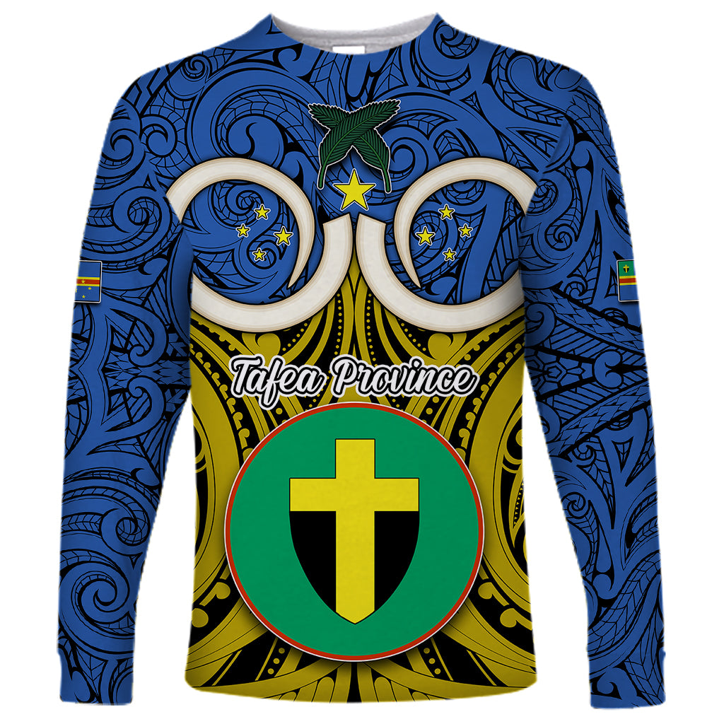 Vanuatu Tafea Province Long Sleeve Shirt Pig Tusk Mix Maori Pattern and Namele Leaf LT03 Unisex Blue - Polynesian Pride