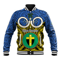 Personalised Vanuatu Tafea Province Baseball Jacket Pig Tusk Mix Maori Pattern and Namele Leaf LT03 Unisex Blue - Polynesian Pride