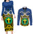 Personalised Vanuatu Tafea Province Couples Matching Long Sleeve Bodycon Dress and Long Sleeve Button Shirts Pig Tusk Mix Maori Pattern and Namele Leaf LT03 Blue - Polynesian Pride