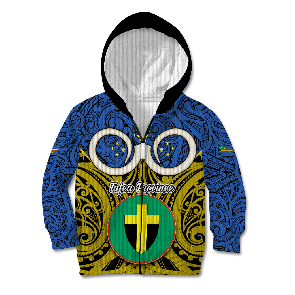 Personalised Vanuatu Tafea Province Kid Hoodie Pig Tusk Mix Maori Pattern and Namele Leaf LT03 Zip Hoodie Blue - Polynesian Pride