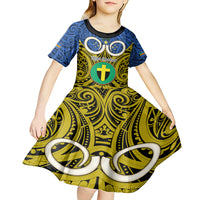 Personalised Vanuatu Tafea Province Kid Short Sleeve Dress Pig Tusk Mix Maori Pattern and Namele Leaf LT03 - Polynesian Pride