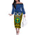 Personalised Vanuatu Tafea Province Off The Shoulder Long Sleeve Dress Pig Tusk Mix Maori Pattern and Namele Leaf LT03 Women Blue - Polynesian Pride