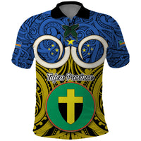 Personalised Vanuatu Tafea Province Polo Shirt Pig Tusk Mix Maori Pattern and Namele Leaf LT03 Blue - Polynesian Pride