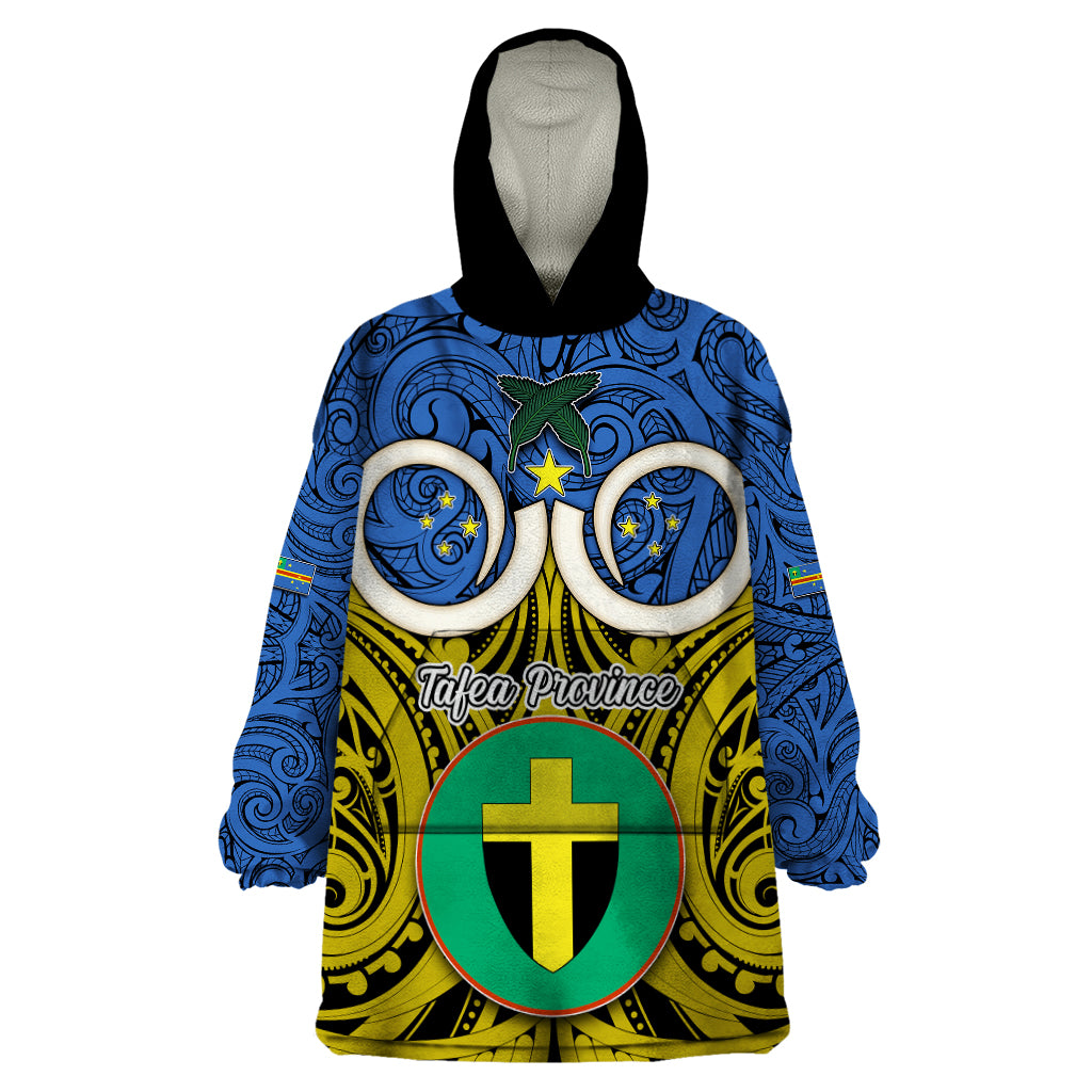 Personalised Vanuatu Tafea Province Wearable Blanket Hoodie Pig Tusk Mix Maori Pattern and Namele Leaf LT03 One Size Blue - Polynesian Pride