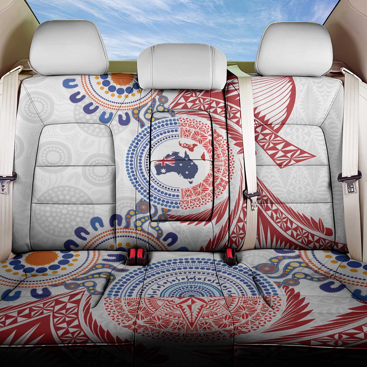 Tongan and Australian Culture Together Back Car Seat Cover Ngatu Art Tribal Aboriginal Tattoo Pattern - Polynesian Pride