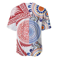 Tongan and Australian Culture Together Baseball Jersey Ngatu Art Tribal Aboriginal Tattoo Pattern - Polynesian Pride