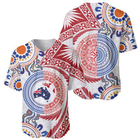 Tongan and Australian Culture Together Baseball Jersey Ngatu Art Tribal Aboriginal Tattoo Pattern - Polynesian Pride