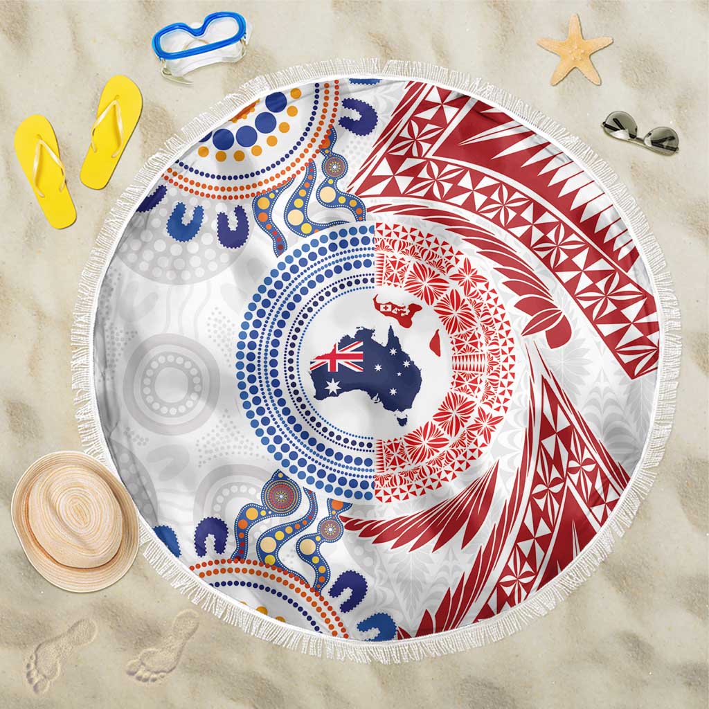 Tongan and Australian Culture Together Beach Blanket Ngatu Art Tribal Aboriginal Tattoo Pattern - Polynesian Pride