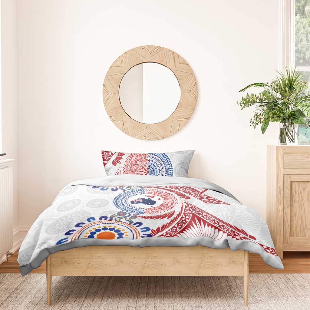 Tongan and Australian Culture Together Bedding Set Ngatu Art Tribal Aboriginal Tattoo Pattern - Polynesian Pride