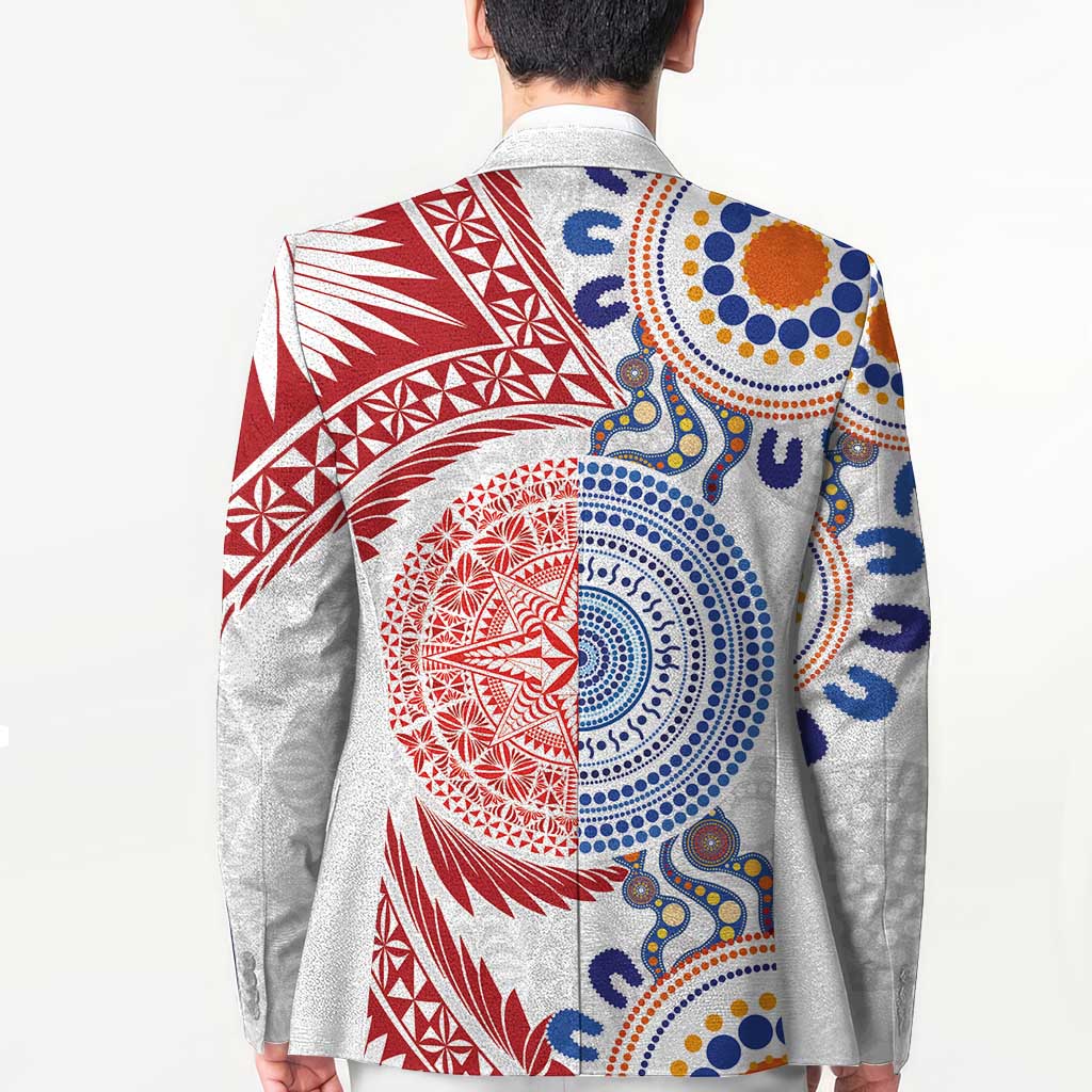 Tongan and Australian Culture Together Blazer Ngatu Art Tribal Aboriginal Tattoo Pattern - Polynesian Pride