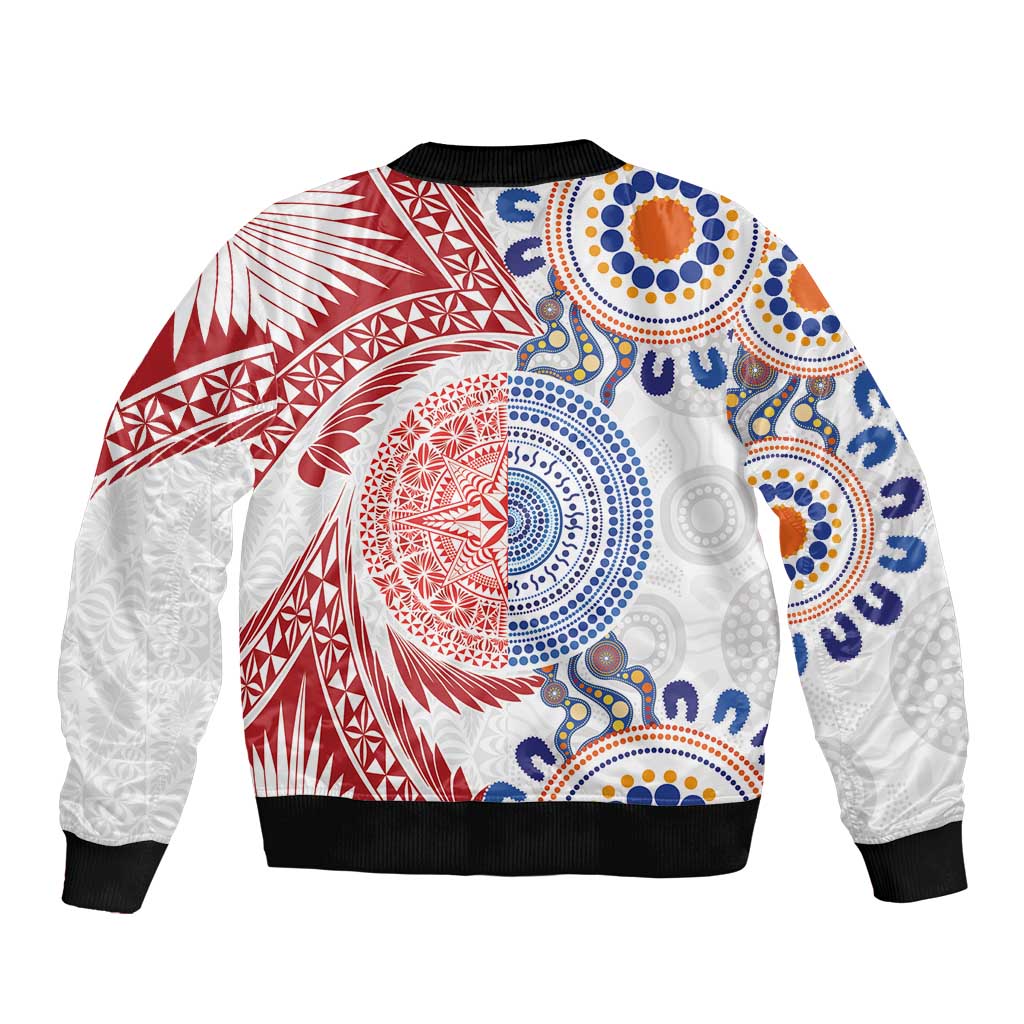 Tongan and Australian Culture Together Bomber Jacket Ngatu Art Tribal Aboriginal Tattoo Pattern - Polynesian Pride